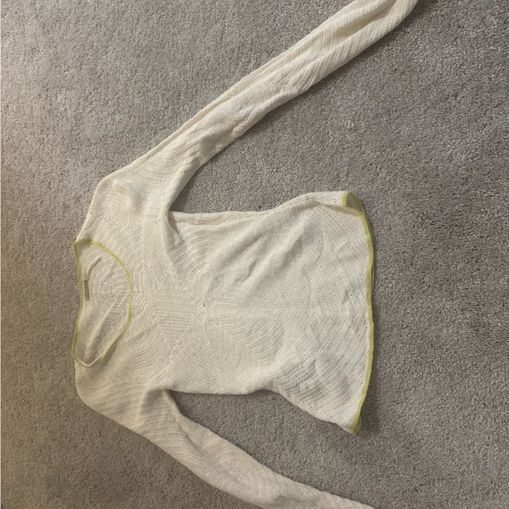 Max Studio Cream Knit Top with Yellow Trim